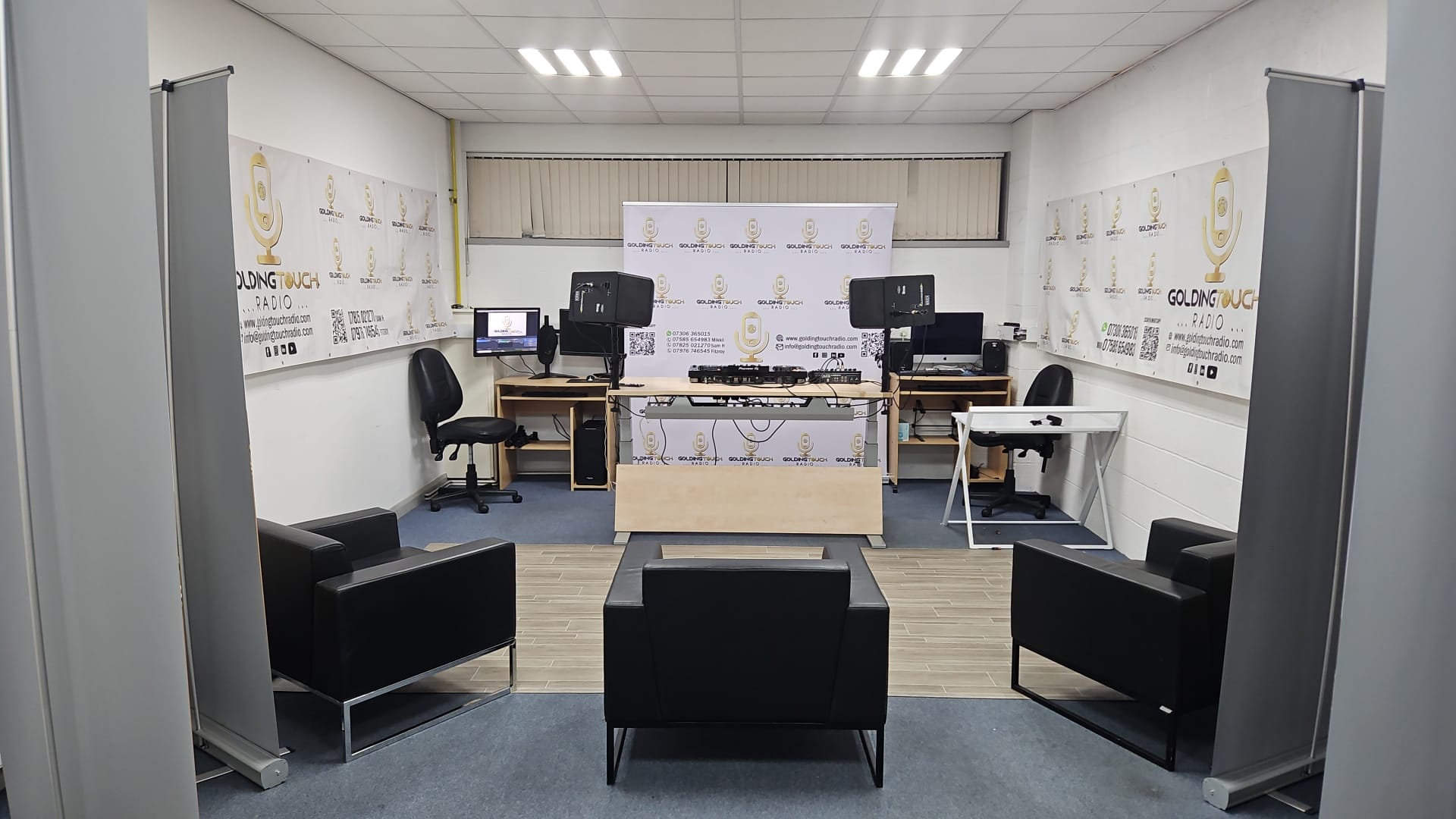 Golding Touch Podcast Studio full view showing recording setup and interview area